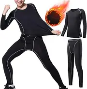 [Linlook] Kids Long Sleeve Base Layer Compression Underwear-Boys Sports Baselayer Tights Leggings Thermal Set Black 4-15 Years (110-165cm)