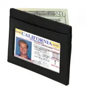 Black Genuine Leather Men's Flat Wallet Money Credit Card ID Front Pocket