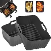 2Pcs Silicone Air Fryer Liners for Ninja Foodi Dual DZ201, Non-Stick Air Fryer Basket Accessories, Reusable Liners Fits 8 QT