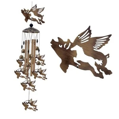 37" Flying Pigs Wind Chimes Outdoor Decor - with 6 Bells 7 Pigs Wind Chimes,