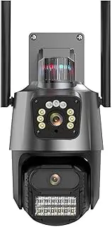 Outdoor PTZ Camera 9MP 4K HD 8X Hybrid Zoom Three Lens Dual Screen WiFi IP Camera 4MP Police Light Alarm CCTV Surveillance(US Plug,4MP NO SD Card)