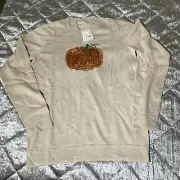 J Crew Crewcuts Lightweight Pullover Pumpkin Sequin Top Sweater Size XL 12-14