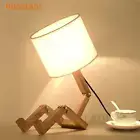 Robot Shape Wooden Table Lamp Study Parlor Light 110-240V