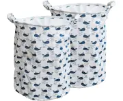 Little Whale Laundry Hamper Set of 2 Collapsible Fabric Laundry Hamper Dirty Laundry Hamper