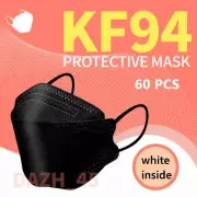 60 PCs Black KF94 Disposable Face Mask 4 Layer Filters Breathable Mask