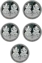 Ganesh Lakshmi Coin In Silver 5 Grams Set Of 5 Religious Coins
