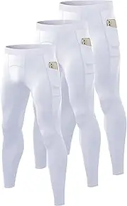 [SPVISE] 3 Pack Compression Pants Men with Pocket Workout Running Leggings Gym Tights Cool Dry Athletic Base Layer Bottoms, Black+Grey+Navy, XX-Large