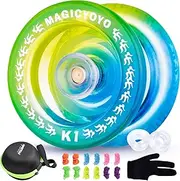 Responsive Yoyo K1 Plus - Plastic Yoyo for Kids Beginners, Yo-Yo Professional Finger Spin Yoyo Tricks with Adults, 12 Yoyo Strings + Yoyo Stroage Bag + Yoyo Glove + 2 Hubstack(Blue Yellow)