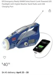 ER Emergency Ready 6NWB Solar/Hand-Crank Powered LED Flashlight