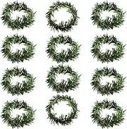 Saktopdeco 12 PCS Christmas Napkin Rings Christmas Napkin Holder Small Artificial Pine Needles Wreath Candle Rings for Banquet Table Decorations