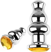 Stainless steel anal plug with crystal diamond, portable butt plug anal beads metal anal trainer anal dildo sex toy for women men(Yellow)