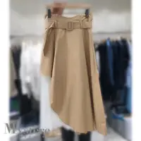 在飛比找誠品線上優惠-My'stere韓國時尚不規則裙襬高腰腰帶顯瘦中長裙-卡其L