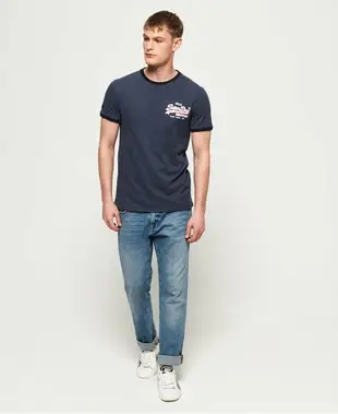 跩狗嚴選 極度乾燥 Superdry Cali T-shirt 重磅 圓領 短袖 T恤 普林斯頓藍 中Logo 牛仔藍灰 撞色 T30