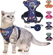 BEAUTYZOO Cat Harness and Leash Set for Walking Escape Proof- Neck Release Adjustable Vest Harness for Kitten, Small/Medium/Large Cats, Breathable Mesh & Reflective Strips Travel Harness for Outdoor
