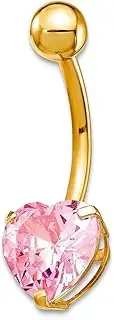 [JewelryWeb] 10k Yellow Gold With 8mm Pink CZ Simulated Diamond Love Heart Belly Ring Dangle Body Piercing-Ring for Women