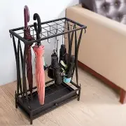 Freestanding Black Metal Umbrella Holder w/ 21 Slots & 12 Hooks & Removable Base