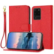 For Samsung Galaxy S20 Ultra Case, Litchi Grain PU Leather Folio Cover ic Closure Flip Wallet Card Slots Stand Case With Hand Strap,Brown