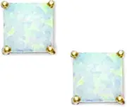 [JewelryWeb] 14k Yellow Gold White 7x7mm Square Simulated Opal Earrings Stud Earring for Women