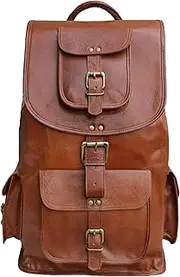 [jaald] Leather Laptop Backpack Brown Vintage Rucksack College Travel Mochila Indiana Jones