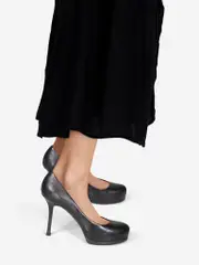 Black Leather Almond Platform Pumps