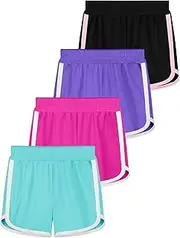 [Resinta] 4 Packs Girls and Toddlers Active Short Quick Dry Kids Athletic Running Shorts Girls Dolphin Shorts