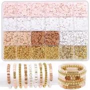 Golden & Diamond Beads Pink White Clay Beads Kit For DIY jwellery Making Clay Be