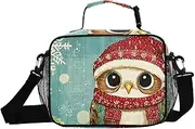 Owl Head Christmas Hat Insulated Lunch Box for Women Men - Ideal for Work, Picnics - Includes Adjustable Shoulder Strap