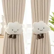 2PACK Snap-Fit Cartoon Cloud Curtain Tiebacks Hook Holdbacks Cute Curtain Holdbacks Rope for Baby Kid Girls Living Room Bedroom Nursery Decor Home Office Decorative (White)