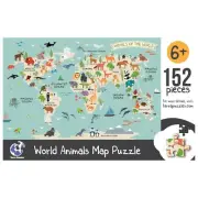 Wild Animals of the World Map Wooden Jigsaw Puzzle for Children and Adults