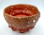 Studio Art Shino Glaze Pottery Bowl Vase Feldspar Inclusions Shell Impressions