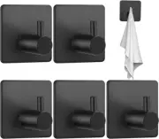 [5 Pack] 3M Adhesive Hooks,Stainless Steel Bathroom Hooks,Towel Hooks,Robe