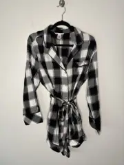 NWT Victoria's Secret Flannel Black Plaid Romper Pajamas PJ L one piece