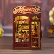 DIY Music Bookshop Miniature Dollhouse Kit 3D Puzzle with Lights Bookshelf Decor