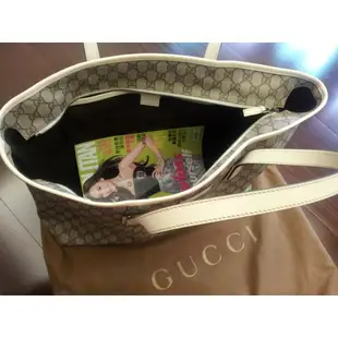 【二手九成新】GUCCI 經典雙G防水PVC拉鍊托特包-大/白 (專櫃正品)