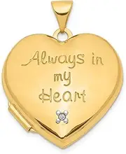 [JewelryWeb] 14ct Yellow Gold Polished Holds 2 photos 21mm Love Heart With Diamond Locket (heart Charm Pendant Necklace Inside Locket)