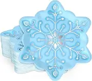 48Pcs Christmas Snowflake Paper Plates Silver Foil Blue Snowflake Shape Disposable Plates Winter Party Tableware for Xmas Wedding Birthday Table Decor Supplies