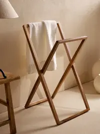 在飛比找松果購物優惠-ZaraHome歐式簡約折曡式浴室毛巾架陽台實木伸縮晾曬木質