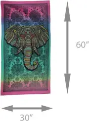 Tribal Elephant Beach Towel - 100% Cotton, Boho Style, Large 30" x 60" Size