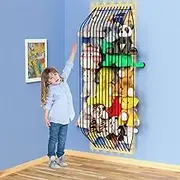 Stuffed Animal Storage Wood Soft Toy Storage for Kids Room，Wall Mount Door Hanging Stuffed Animal Toy Organizer Shelf for Nursery Play Room White with LED Coil -Patent