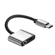 2PCS 2 in 1 Type C to 3.5mm Audio Jack Charger Adapter Headphone Cable For Mobile Phone SILVER COLOR