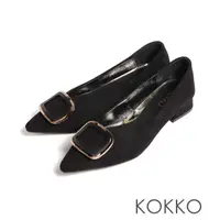 在飛比找momo購物網優惠-【KOKKO 集團】KOKKO異材質方形飾扣典雅尖頭粗跟包鞋