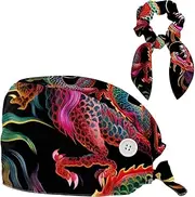 [YTYVAGT] Scrub Caps Women,Scrub Hats Suitable for Women,Vintage Animal Chinese Dragon
