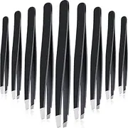 12 Pieces Slant Tweezers Stainless Steel Slant Tip Tweezers Precision Facial Hair Tweezers Eyebrow Tweezers for Men and Women