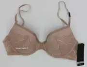 NWT Calvin Klein Blk Label QF6946 "Graphic" Plunge Push-up Demi Lace Bra, Beige