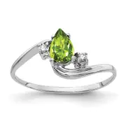 Solid 14k White Gold 6x4mm Pear Simulated Peridot ChecKer A CZ Ring