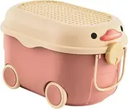 Cartoon Duck Shape Toy Storage Box with Wheels Storage Container Space Saving Container Organizing Snack for Nursery Playroom, Red Middle