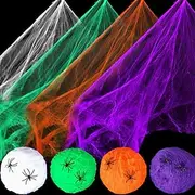Halloween Spider Webs 1200 Sqft with 30 Fake Spiders Colorful Halloween Party Indoor and Outdoor Decorations Colored Stretch Cobwebs for Halloween Party Decora