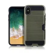 Brushed Texture Shockproof Tpu + Pc Case For Iphone Xs / X With Card Slots(Army Green)