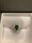 Pear Cut Emerald and White Sapphire Sterling Silver Lab-created Ring, Size 7
