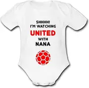 UNITED Shhhh! I'm watching with Daddy Mummy Grandad Manchester Football Babygrow Cute Personalised Funny Baby Vest Grow Boys Girls Utd Gift Babygrow Bodysuit MAN